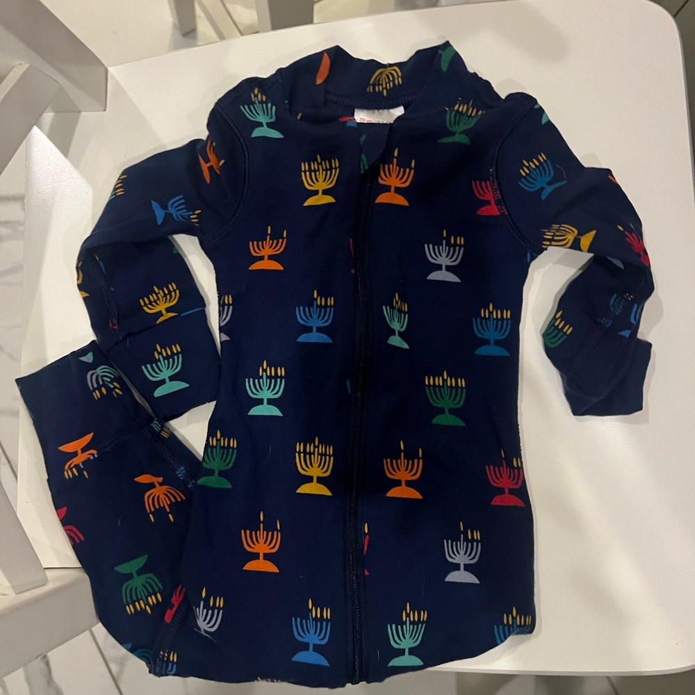 Hanna Andersson Navy One Piece with Multicolor Menorahs